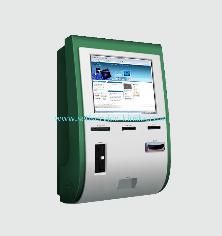 Wall Mounted Kiosk With Touch Screen / Cash coin acceptor / Card Reader / Card Dispenser